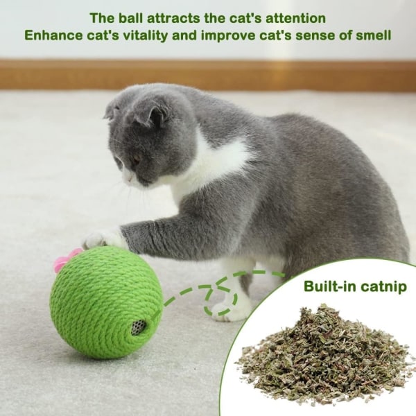 Cat Scratching Ball, Cactus Cat Scratcher Toy Kitty Sisal bollar med kattmynta för katter som biter och tuggar