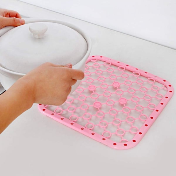 Set med 2 diskbänksmattor, plast med dränering för diskbänksförvaring av bestick och porslin droppbricka (rosa) Pink