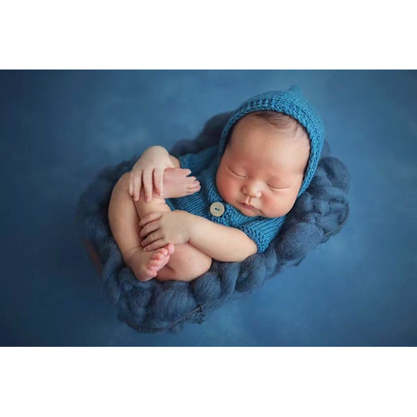 Nyfödd bebis virkad stickad kostym kläder fotografering rekvisita playsuit (blå) blue