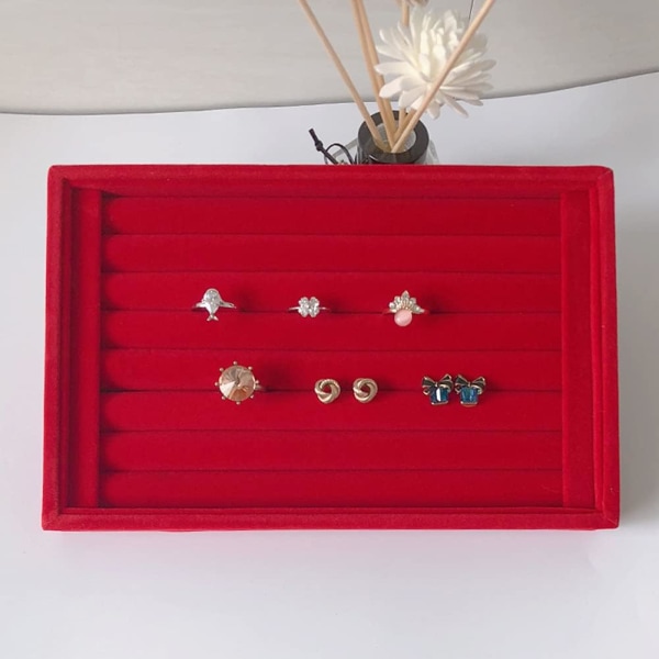 1-pack smycken display bricka flanell dresser ring örhänge armband watch case (röd) Red