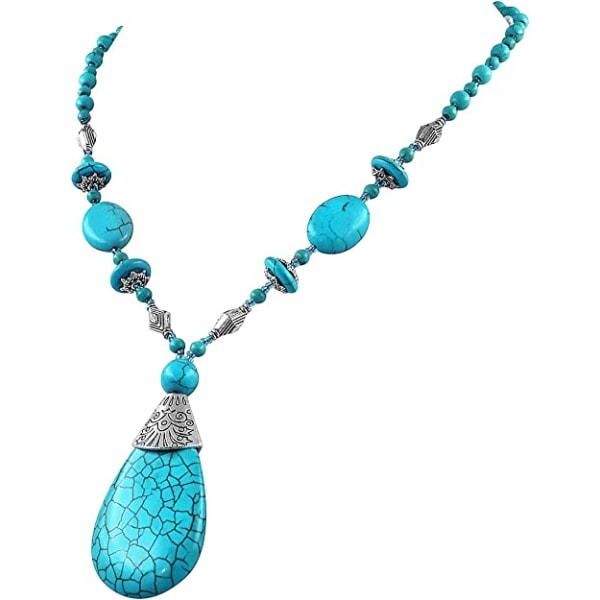 Långt hänge turkos halsband för kvinnor Bohemian handgjorda pärlhalsband smycken