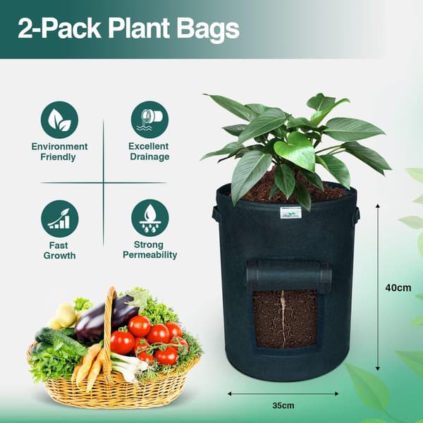 2-pack potatisodlingsväskor 10 gallon andningsbar växtpåse i non-woven tyg (SVART) Black