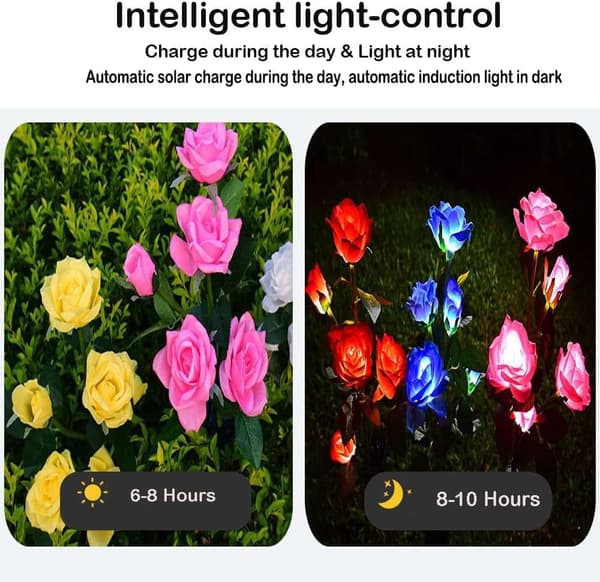 2 stk LED Solar Rose Lys, Blomsterlys Rose Blomsterstake Lampe Utendørs Hagebelysning Dekor Nattlys, Blå blue