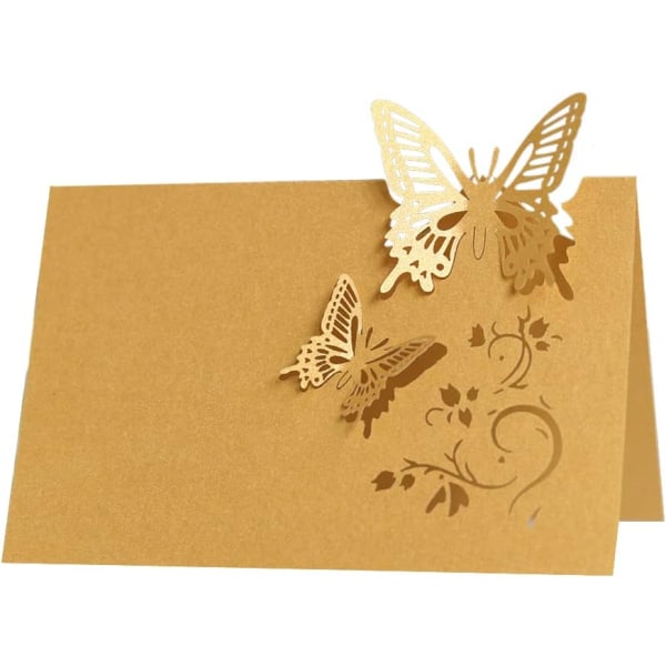 Paket med 50 placeringskort Namnkort för bröllopsfjärilar Platskort för bröllopsbekräftelse (guldgul) Golden Yellow
