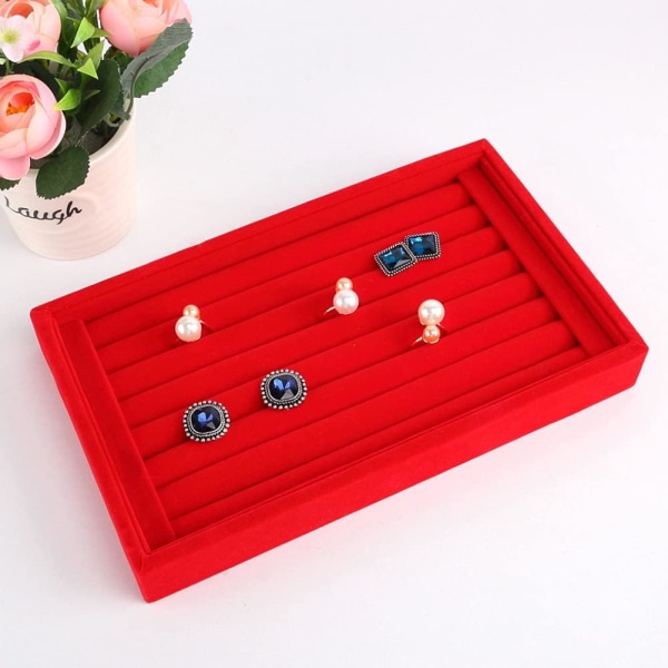 1-pack smycken display bricka flanell dresser ring örhänge armband watch case (röd) Red