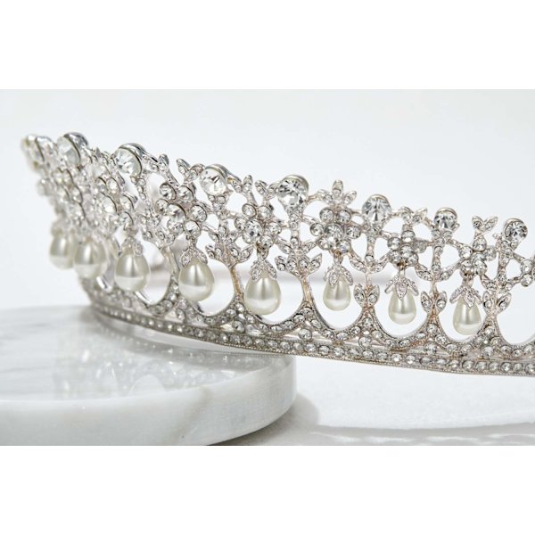 Vintage-stil pärla & kristallkrona bröllop brud tiara diadem