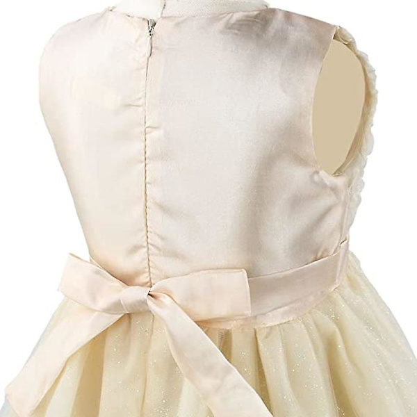Flickor Mesh Båge Klänning Båge Ärmlös Tulle Spets Flickor Klänning (Beige, 110CM) beige 110cm