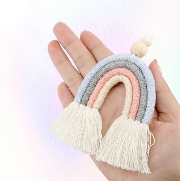 1 st Macrame Rainbow Bil Charm med Träpärlor för Hemvägg Bil Dekoration grey