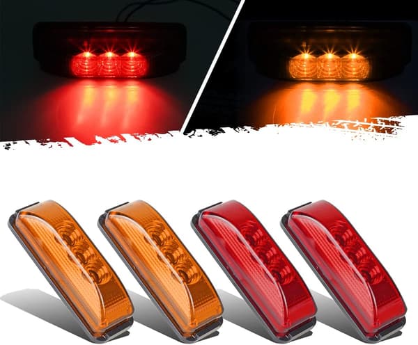 3,9 tommer 3 LED lastebil tilhengerlys foran bak LED sidemarkeringslys klaring indikator monteringsreflektorer (2 gule + 2 røde)