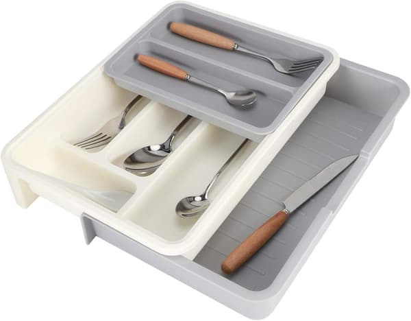 Silverware Organizer, Expanderbar och justerbar bestickförvaringsbricka