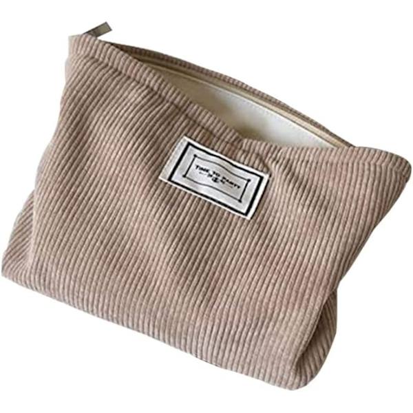 Sammetskosmetisk väska enfärgad tvättväska tygväska clutch resemakeup（Khaki） Khaki