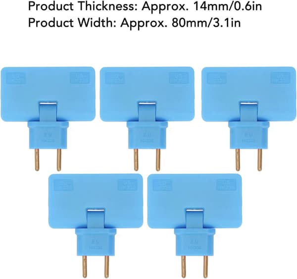 5 stk. batteristikomformere, 180° rotation, 1 til 3 EU-stikadapter, 110-250V, blå