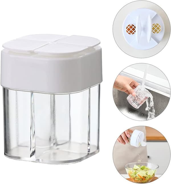 4-i-1 justerbar hull plast pepperbøsse dispenser (hvit) 2 stk White