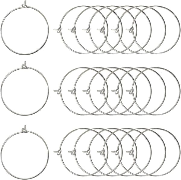 300 stk. sølvbelagte vinglass sjarmringer øredobber 30x25mm perlehoop