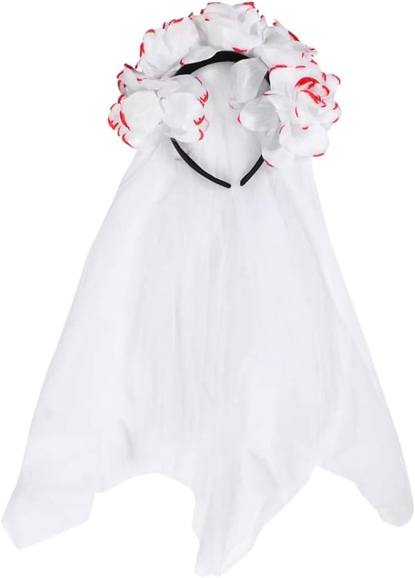 Halloweenfest hvit rose slør hårpynt (hvit) 1 stk