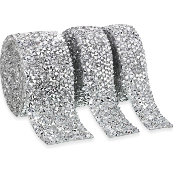 Kristall Rhinestone Band Självhäftande 3 Yards Diamant Rhinestone Band Bling Band Rullar Bandning Bälte Wrap, 3 Rullar i 3 Storlekar White