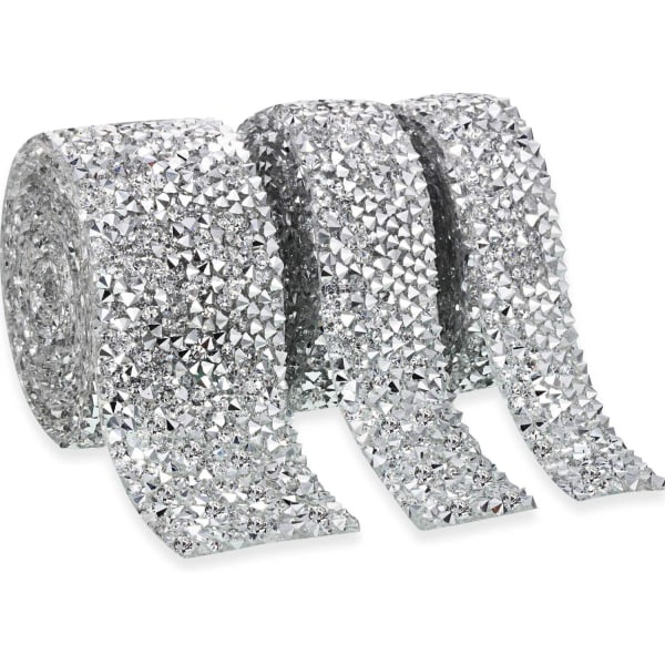 Kristallstrassband självhäftande 3 yards diamantstrassband Blingband Rullbandsbälte, 3 rullar i 3 storlekar White