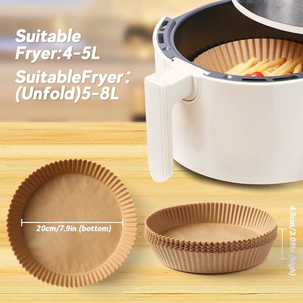 100 st Non-Stick engångs Air Fryer-foder för 3-5QT Air Frye, livsmedelskvalitet pergament (7,9\")