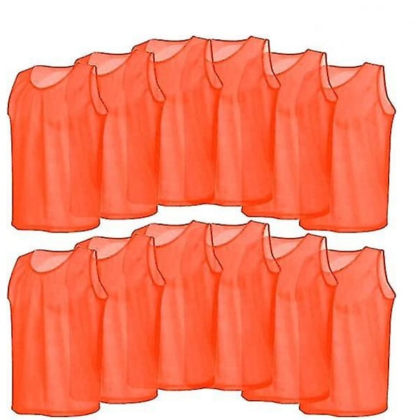 Set med 12 träningsvästar för vuxna för fotboll/volleyboll/basket (orange)