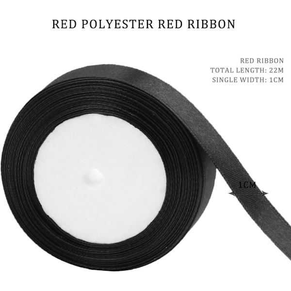 10mm x 22m Dubbelsidig Satängband för Presentinslagning Bröllopsfest Dekoration(Svart) Black