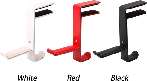 Pladsbesparende skrivebord dobbelt headset-stander, holdbar multifunktionel skridsikker desktop-hovedtelefonkrogmontering