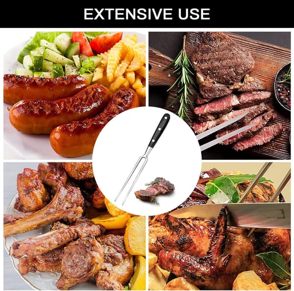 Rustfri kjøttgaffel med trehåndtak, smidd grillgaffel, utskjæringsgaffel, kjøtt (30 cm)