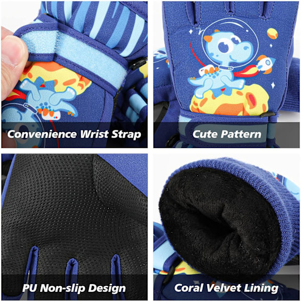 Barn Skidhandskar, Vinter Varma Snöhandskar Vattentäta Tjocka för 2-11 Års Barn, Marinblå M navy blue m