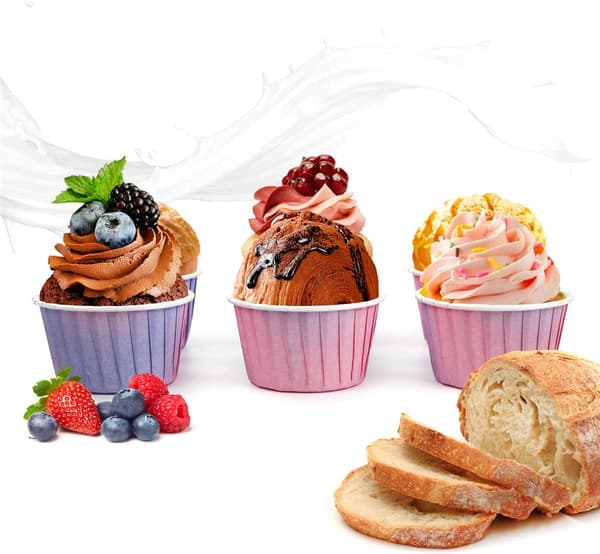 Pakke med 50 papir-muffinsforme mini-cupcakeforme til bryllupper, fødselsdage (lyserød-blå)