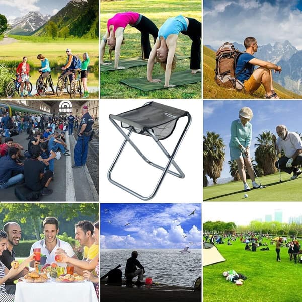 Foldestol, Mini Udendørs Camping Foldestole, Sammenklappelig Lejrskammel til Camping, Fiskeri, Picnic grey