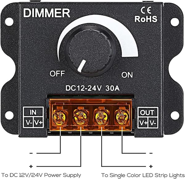 12V/24V DC LED PWM lysdæmpercontroller ON/OFF-kontakt med metalskal til enkeltfarvede LED-stripelys