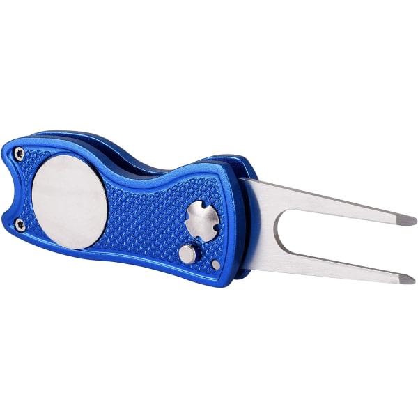 High Life, vikbart golfdivotverktyg i metall med popup-knapp och magnetisk bollmarkering (blå) Blue