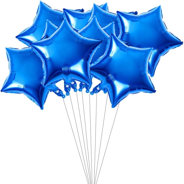 Blå stjärna folieballonger | 10 18" Five Point Mylar födelsedagsballonger