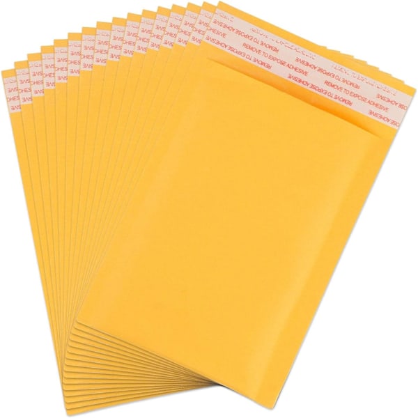 100 st bubbelkuvert 4,7 x 7,7 TUM / 12 x 19,5 cm - Vadderade kuvert - Gul, KRAFT-papper