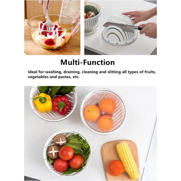 Frukt- och grönsakssalladsskärsskål, multifunktionell kökssil, roterande dubbla lager