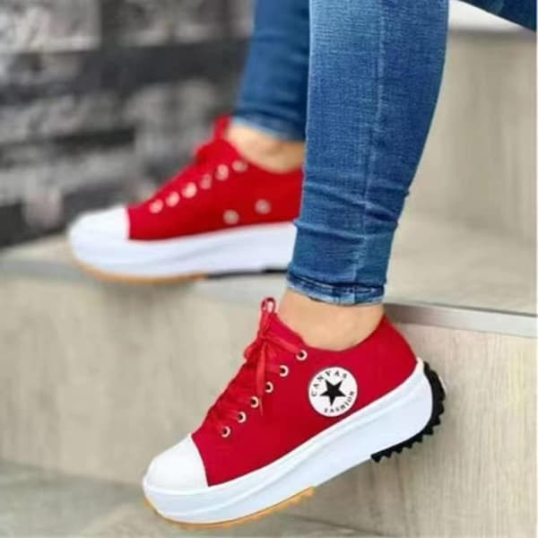 2022 Lærredssko Dame Mode Træningssko, Platforms Sko til Kvinder, Damesneakers (39 rød) Red