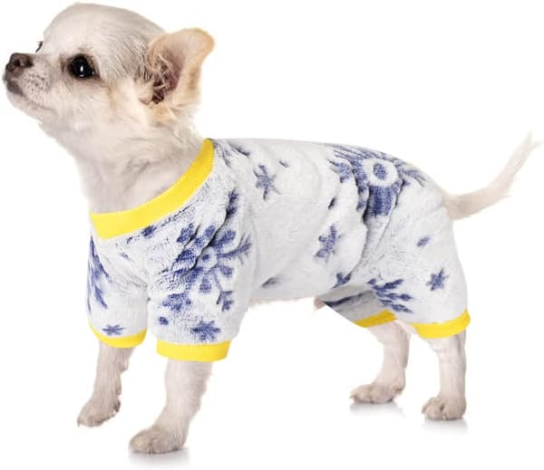 Fleece Valp Pyjamas för Chihuahua Vinter Varma Overall Kläder Snöflinga tryck （XL） xl