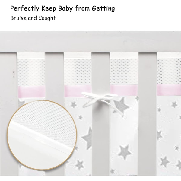 Babysängsskydd, Anti-Airflow 3D Mesh Foder, Andningsbar Spjälsängsram (Rosa)
