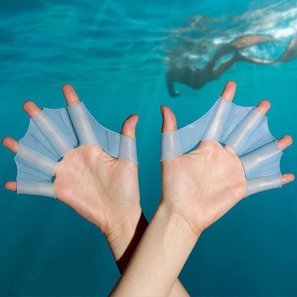1 par simhandskar i silikon Finger Frog Typ Webbed Aquatic Training Medium blue M