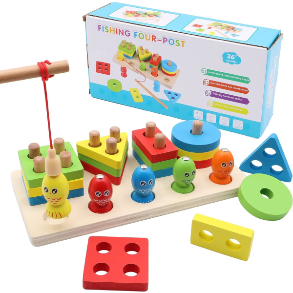 Montessorispel för 2-åriga bebisar, träleksaker för att stapla former och färger för att sortera