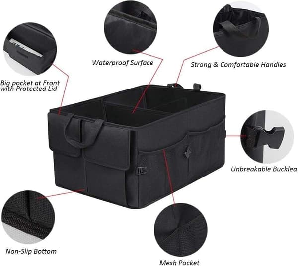 Bagasjeromsorganisator, sammenleggbar, handlepose, bilhandlekurv, bagasjeromsboks, sammenleggbar boks, organisator