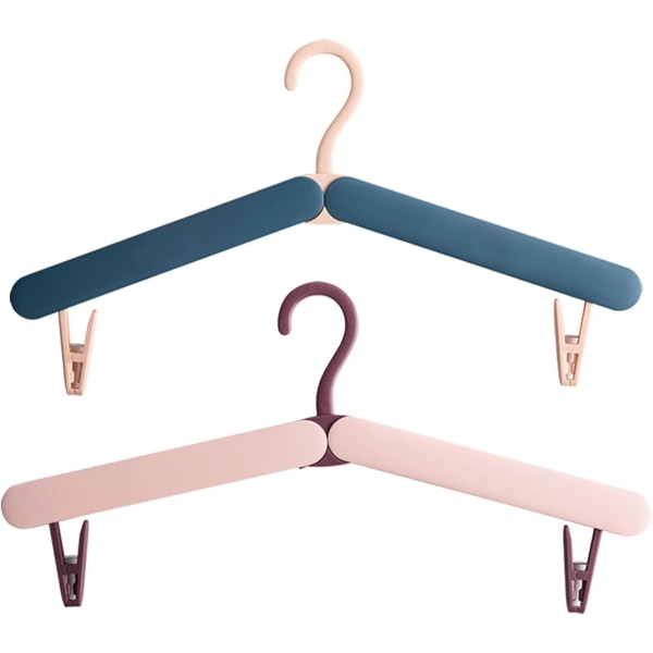 Fällbar galge Bärbar hopfällbar resegalge med klämma, för kläder och ytterkläder, 2 stycken (blå rosa) Blue Pink