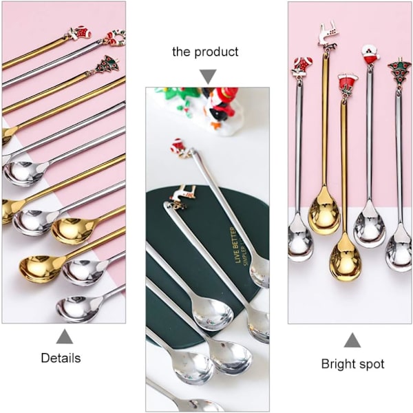 6PCS Jul rostfritt stål efterrätt kaffesked set presentask (silver) silver