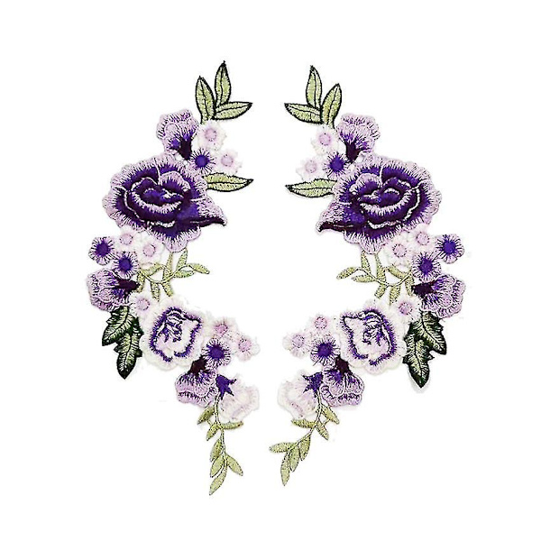 Vattenlösliga färgglada blommönster kläder broderilappar DIY lappar (lila) 1 par Purple