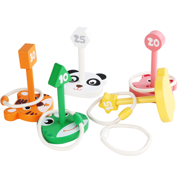 Trä Ring Toss Game Set Interactive Animal Ring Toss Game