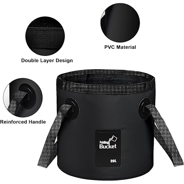 Hopfällbar Vattenhink, 20L Bärbar Hink Camping Förvaringsbehållare Tvättfat-orange-Svart Black
