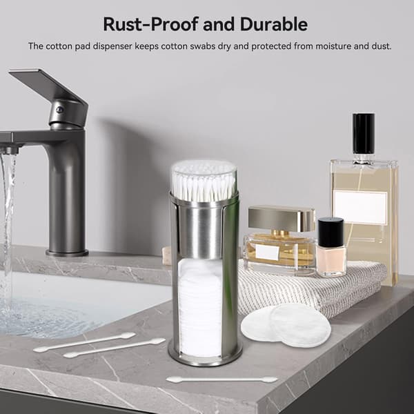 Bomullsplatta Dispenser Set i Rostfritt Stål med Lock, Bomullspinnar, Makeup Pads Förvaringsburk