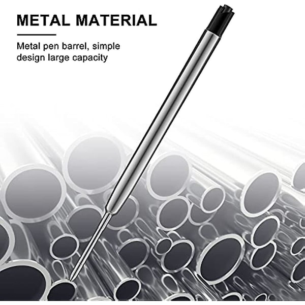 10 st utbytbara metallkulspetspennor, svarta bläckpåfyllningar, 1 mm medelhög penna påfyllning