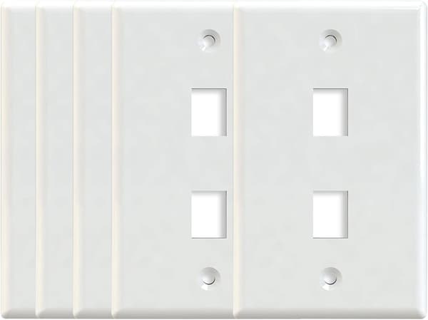 Plastväggplatta med 2 portar Trapezformad Jack (Vit) 5 st 2 Port