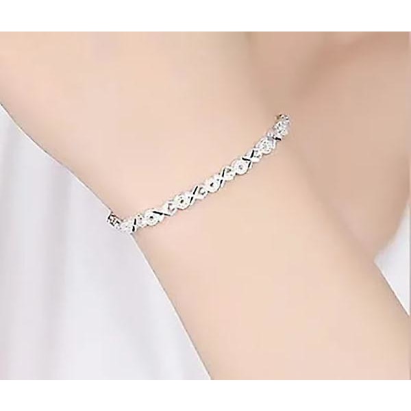 925 Sterling Silver X Armband Zirkon Kors Charm Armband Smycken Armband, Sterling Silver