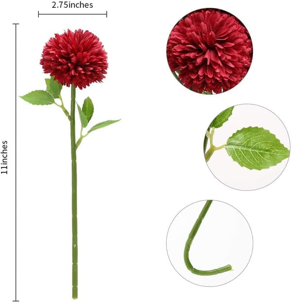 Kunstige blomster, 12 stk. krysantemumkuler brudebukett (rød) red